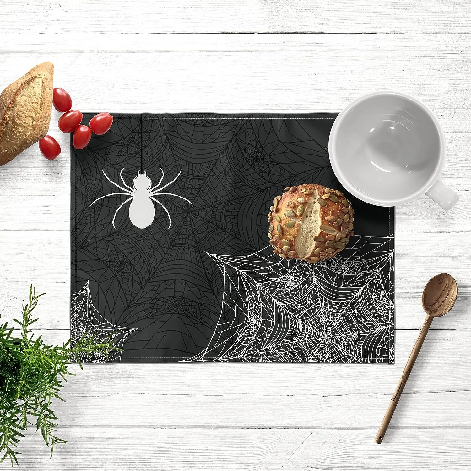 Halloween Spider Web Gothic Placemats Set of 4 12x18 Inch Fall Autumn Table Placemats Waterproof Washable for Seasonal Holiday