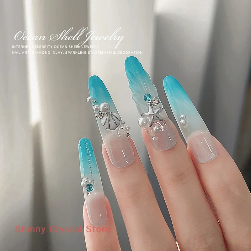5Pcs Sea Shell Charms Starfish Nail Decors Rhinestones Rivets Stone Pearls Clam Mussel Metal Summer Nails Parts Design Accessory