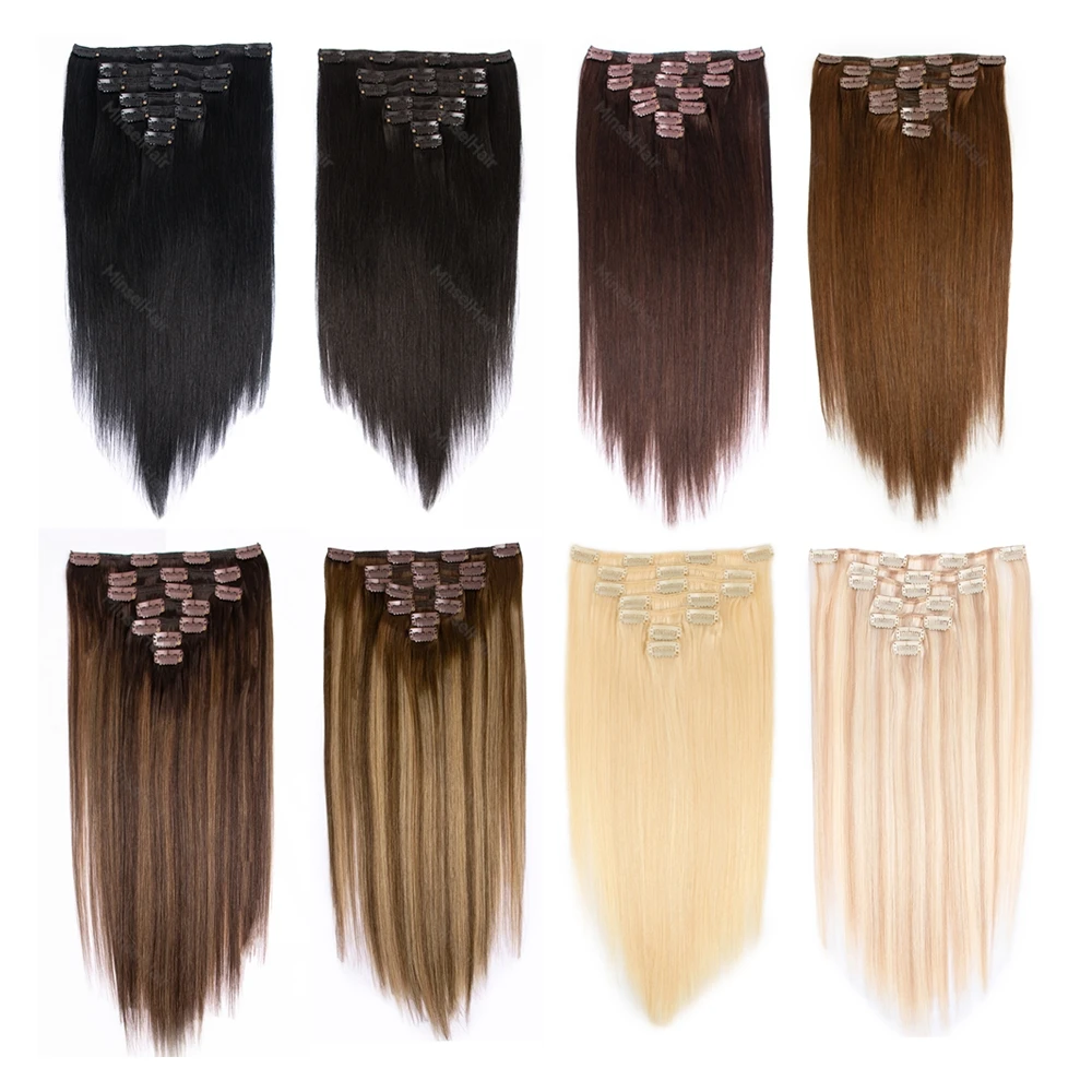 エクステンションでbalayageブラウン人毛クリッププレミアムレミーリアルナチュラルヘアエクステンションクリップ絹のような&柔らかい&厚い髪に