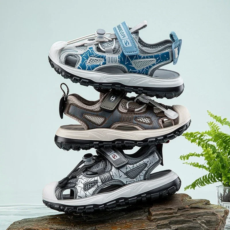 

Новый стиль, модная обувь, уличные нескользящие кожаные сандалии с мягкой подошвой для мальчиков, удобные летние пляжные детские сандалии для воды