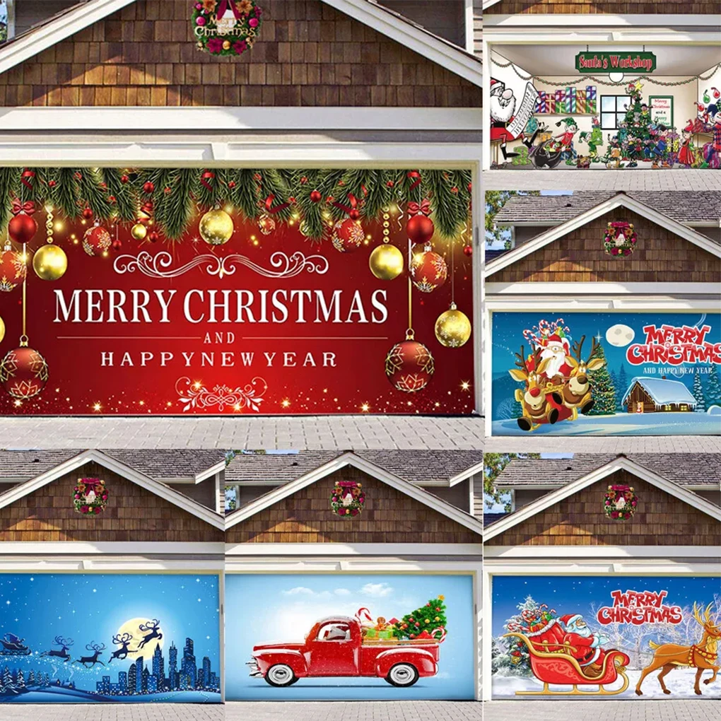 2024 New Merry Christmas Holiday Banner Garage Door Cover Mural Winter Snowman Santa Event Dress for Women Wedding