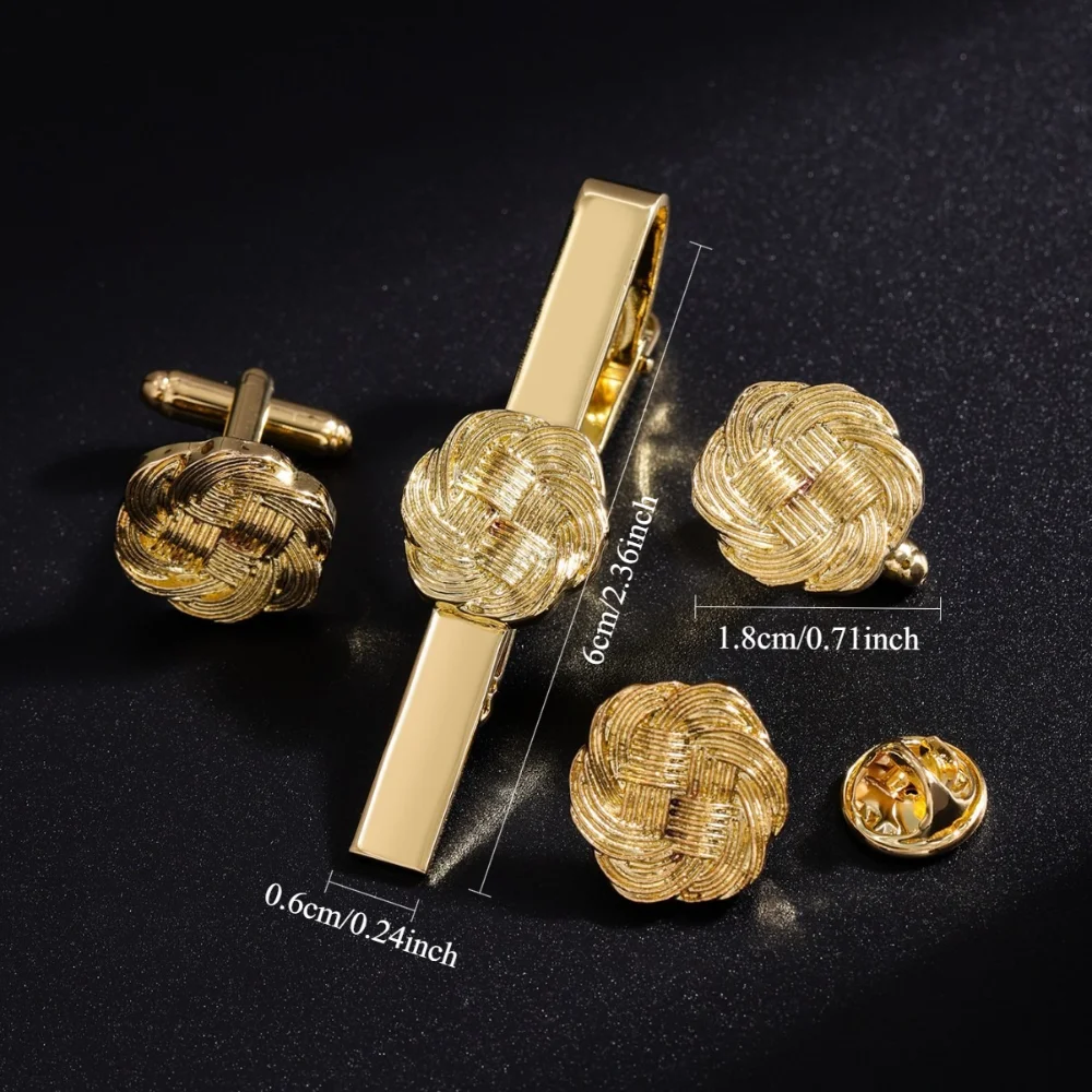 Gentlemen's Woven Knot Men's Cufflinks Tie Clip Set Business Dress Shirt Suit Accessories Metallic Wedding Banquet Tie Clip