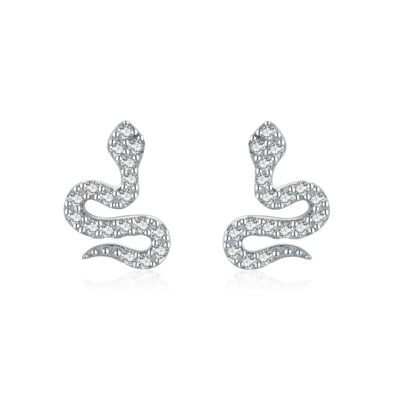 

Light Luxury S925 Women's Sterling Silver Snake-Shaped Stud Earrings with Full Diamond