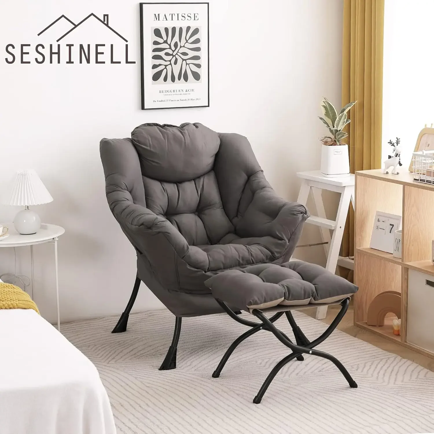 AccentChair moderna com otomano, lounge contemporâneo, sofás de lazer com braços, sofá dobrável