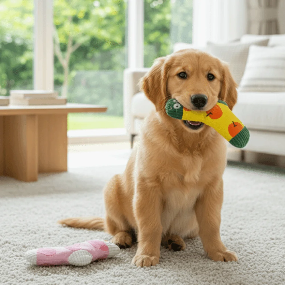 Bite-Resistant Dog Food Leakage Socks Cartoon Colorful Dog Sound Making Socks Squeaker Pet Plush Socks Toys Teeth Cleaning