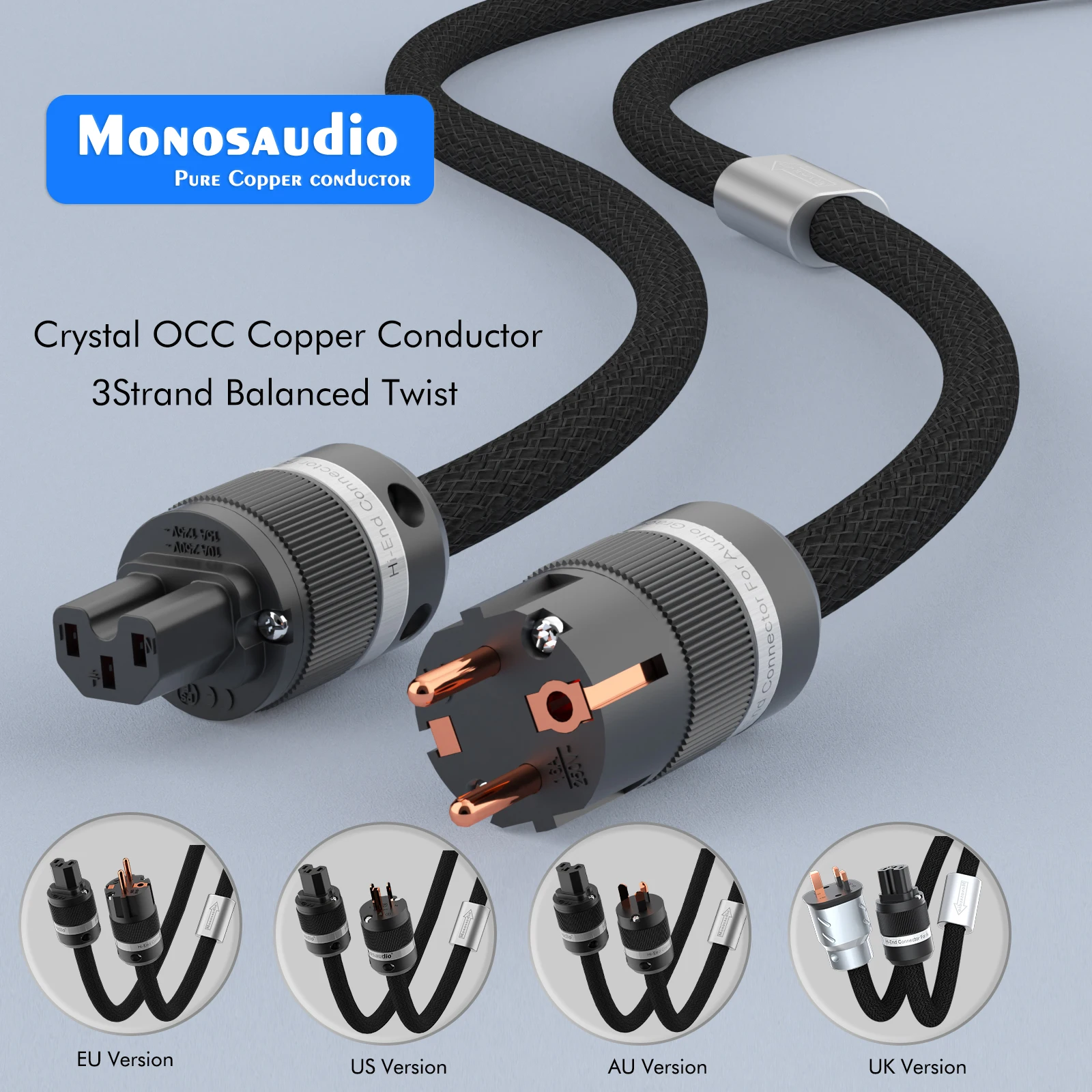 Monosaudio P903 AC Power Cable Audiophile EU Schuko Power Cable with Pure Copper IEC Connector HIFI Power Cable