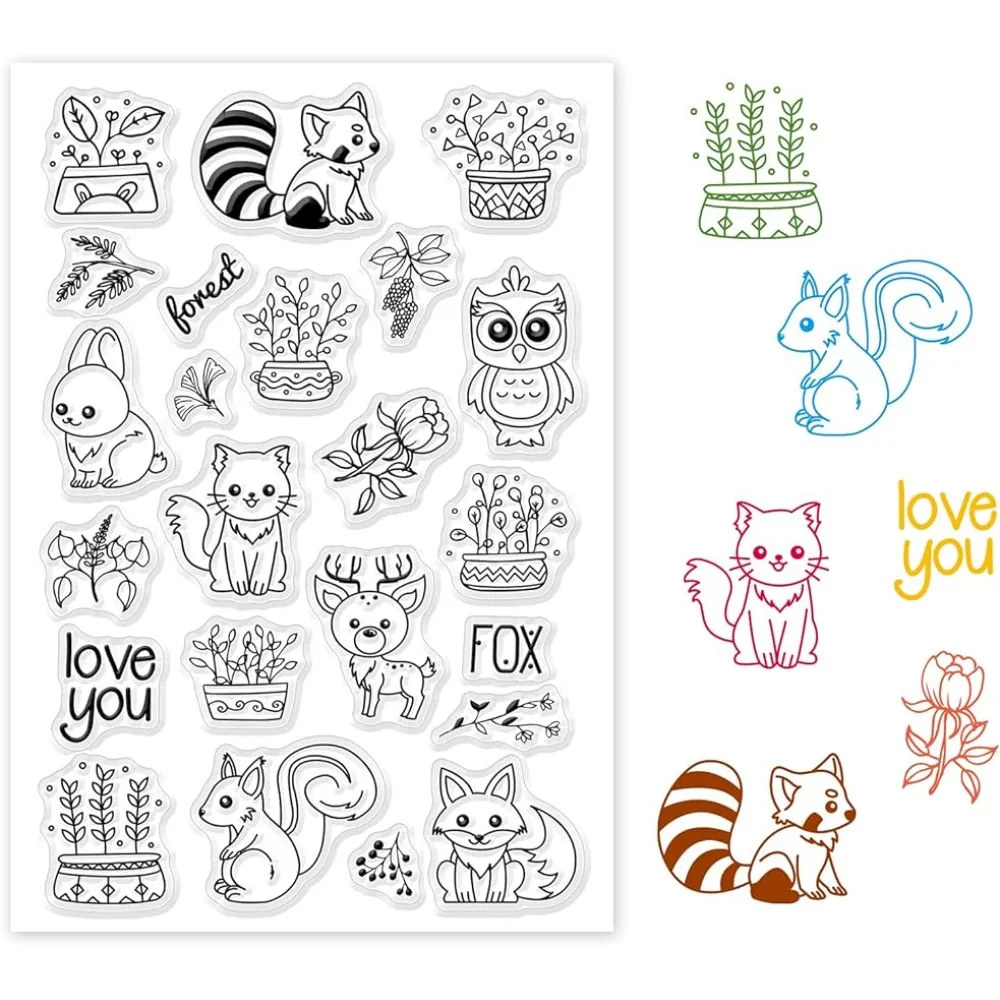 Lovely Animals Plant Clear Stamps Silicone Stamp Transparent Stamp for Card Making Decoration and DIY Scrapbooking