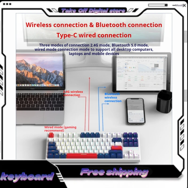 K87 Three-Modes Hot-Swappable Customized Mechanical Keyboard Full-Key No-Punch 87-Keys Dual Issp Muffler Games Office Laptop