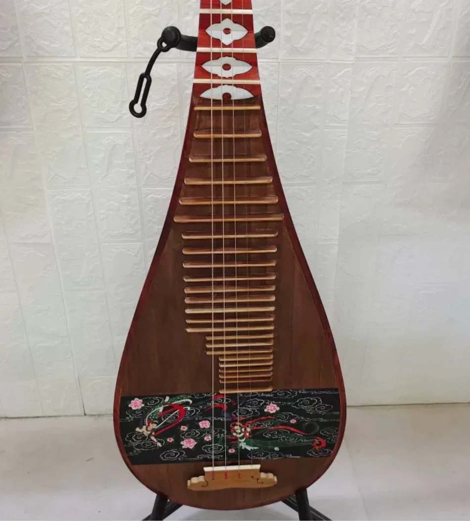 Vintage Style Pipa with Shell Carving & Color Painting, Professional Chinese String Instrument