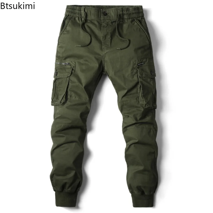 2025 New Cargo Pants Men's Solid Casual Joggers Trouser Cotton Full Length Multi Pocket Outdoor Workwear Pants for Men Plus Size