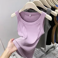 Zjaiss, camiseta sin mangas acanalada con cuello redondo liso para mujer, camisola para mujer, camiseta sin mangas elástica básica de verano 2025, camiseta sin mangas sólida con cuello redondo