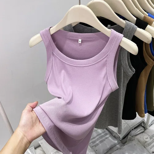 Imagen 1 del producto Zjaiss, camiseta sin mangas acanalada con cuello redondo liso para mujer, camisola para mujer, camiseta sin mangas elástica básica de verano 2025, camiseta sin mangas sólida con cuello redondo