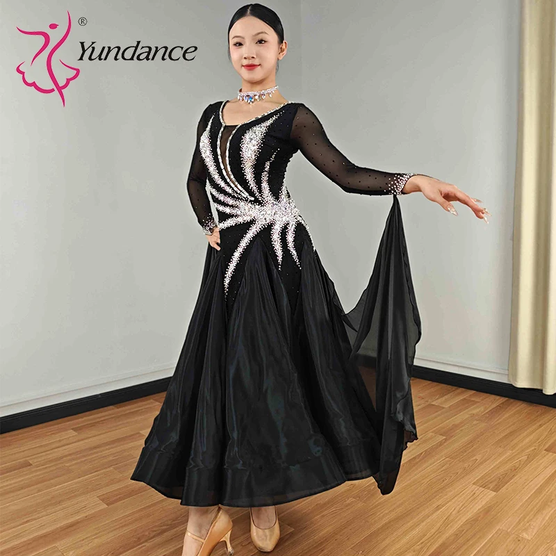 B-25115 Ballroom Dance Dress Women Adult Competition Waltz Lyrical Modern Costume Blue Rhinestone Satin Chiffon Spandex for Sale