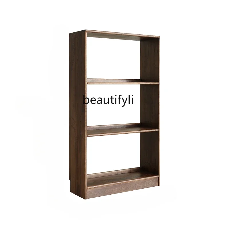 

new Nordic Solid Wood Bookshelf Black Walnut Wooden Display Stand Floor Shelf Log Multi-Layer Combinationss 03