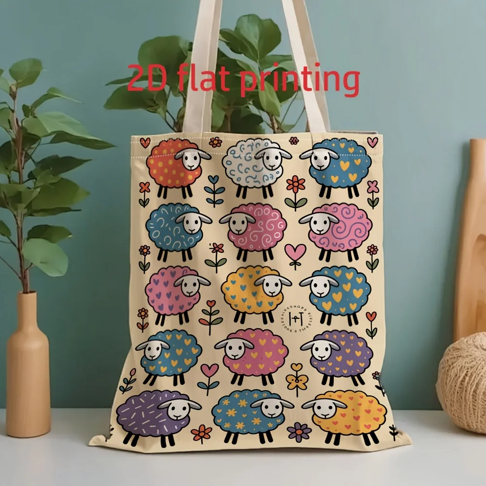 Canvas Tote Bag with Cute Sheep Pattern, Shoulder Handbag for Work, Shopping, Beach, Gym Stationery Book Bag - Ideal Gift Women