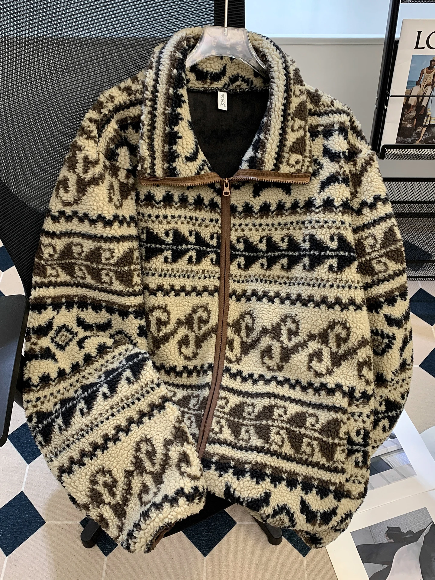 

Men's Thiened Lamb Velvet Jaet Autumn Winter Casual American Sle Retro Sports Polyester Fce Lined Zipper Closure Coat
