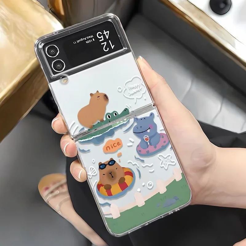 

Cute Animal Capybara Phone Case For Samsung Galaxy Z Flip 6 ZFlip5 5G Transaprent Clear Cover For Samsung ZFlip4 Z Flip 3 Fundas