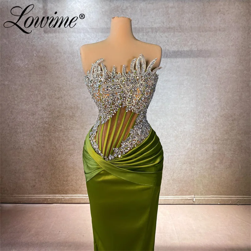 Pink Green Floor Length Prom Dresses Robe De Soiree 2024 Sweetheart Crystals Evening Dress Gown Satin Bespoke Occasion Dresses