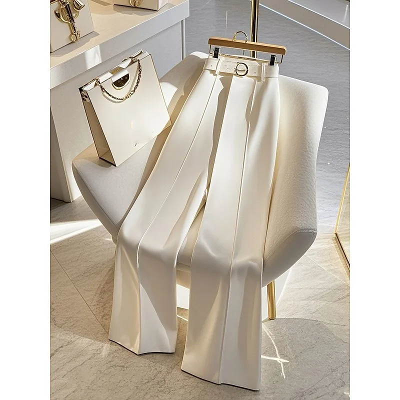 

Fashion White Casual Pants Women Spring Autumn 2025 High Drape Slim Narrow Straight Trousers Female Elegant Pants Ladies