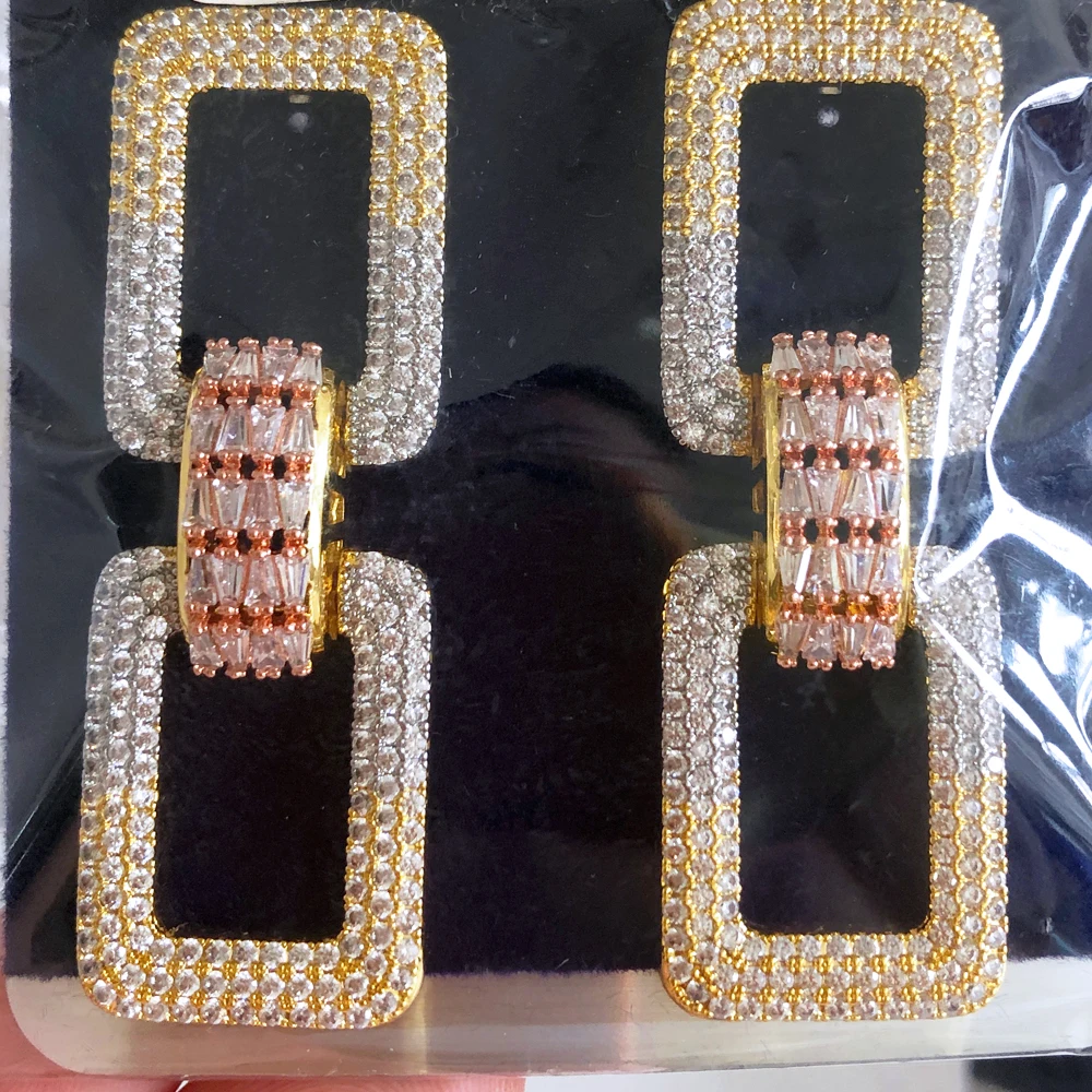

Missvikki Luxury Long Square Pendant Earrings for Women Original Wedding Party Show New Cute Full Austrian CZ High Quality New