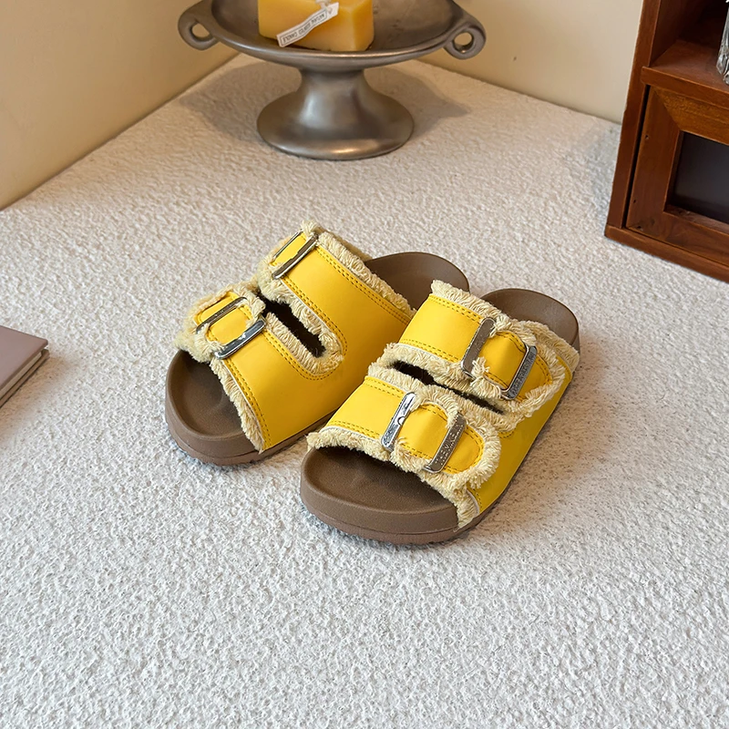 Girl Slippers Platform 2025 Summer Soft Slides Retro Concise Slippers Children Summer Shoes Slides Platfor