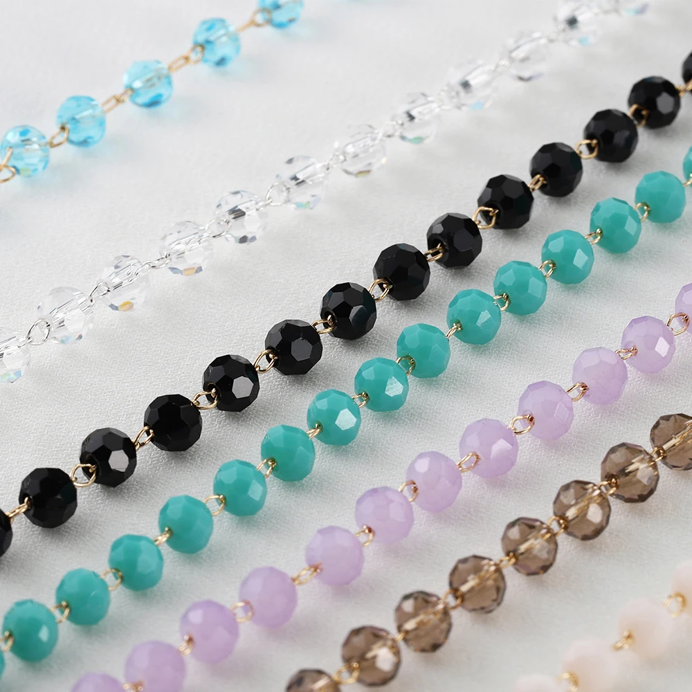 1meter Transparent Black Beaded Chain 4mm Crystal Glass Beads Necklace Chains for Jewelry Making Components Crafts Bracelet DIY