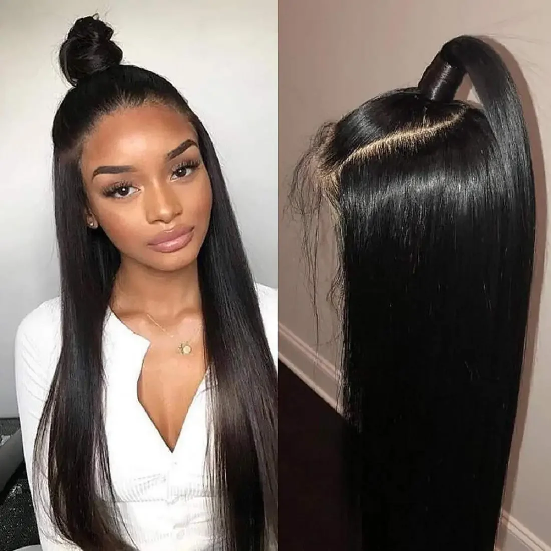 Soft Long Natural Black 180Density 30Inch Silk Straight Glueless Synthetic  13*4 Lace Front Wig For Women Babyhair PrePlucked