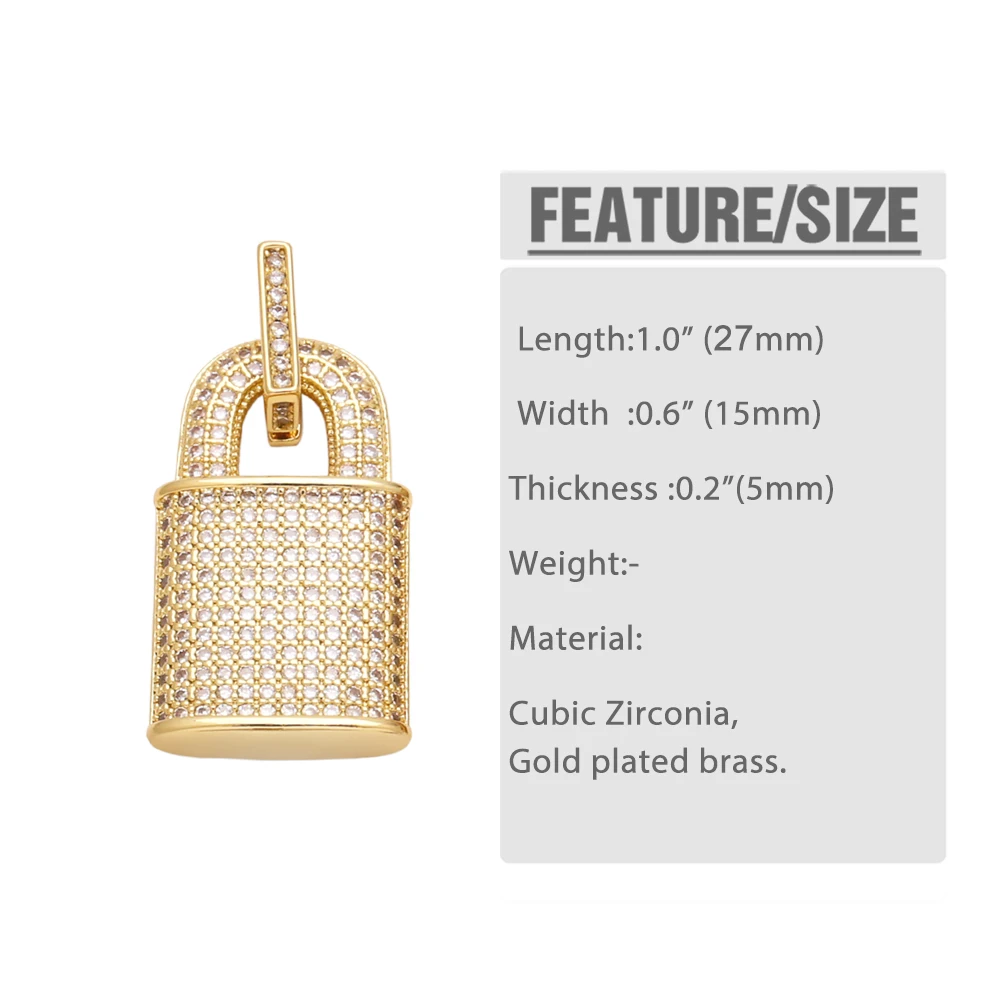 OCESRIO Fashion White Crystal Lock Key Pendant for Necklaces Copper Gold Plated Jewelry Making Component Wholesale pdtb636