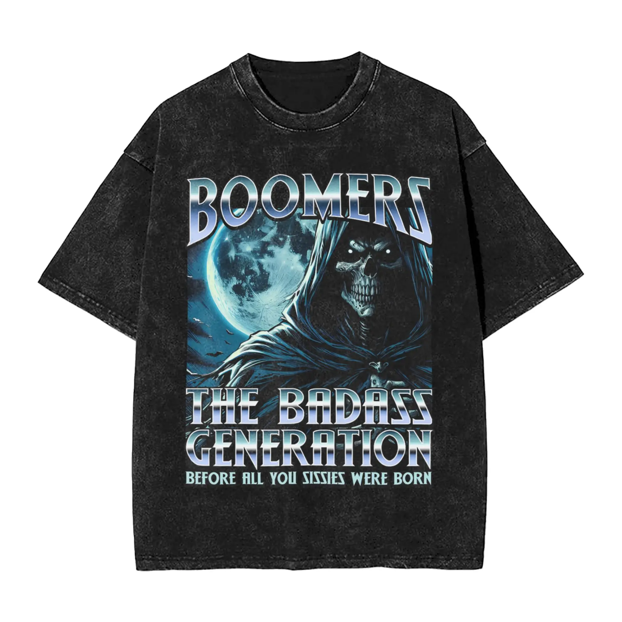 Funny Boomer Generation Badass Before  T-Shirt for Men Round Collar Cotton Washed T Shirts  Short Sleeve Tees Big Size Tops