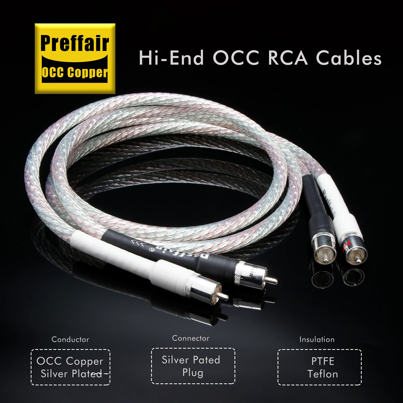 Pair RCA Cable 7N OCC Copper silver plated audio RCA interconnect cable with Carbon fiber RCA plug connector