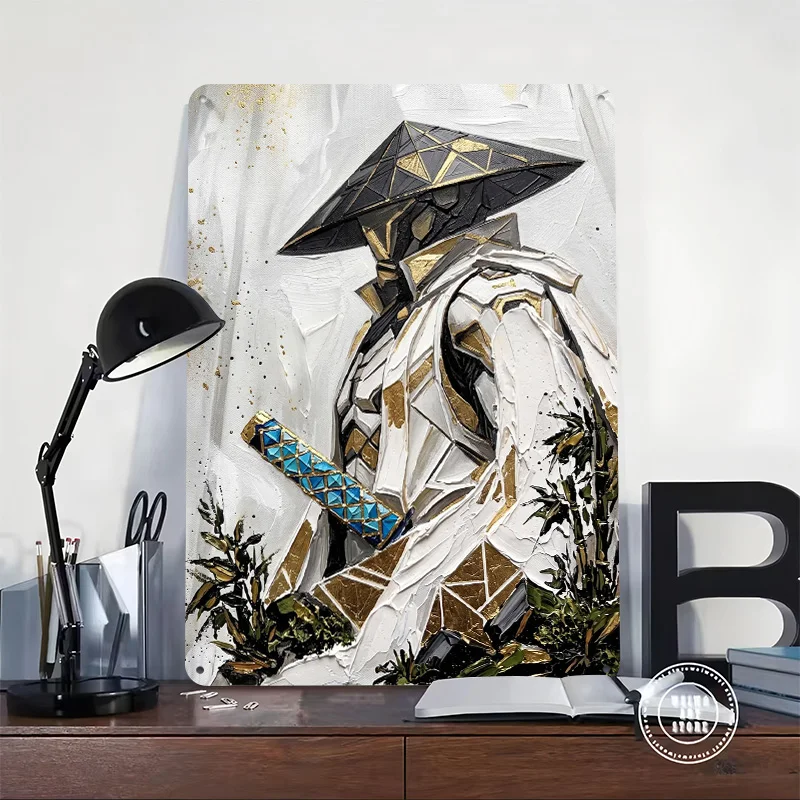 Abstract Textured Samurai Warrior Painting Personalized 3D Textured Metal Poster Wall Art Vintage Tin Signs for Home Decor Items