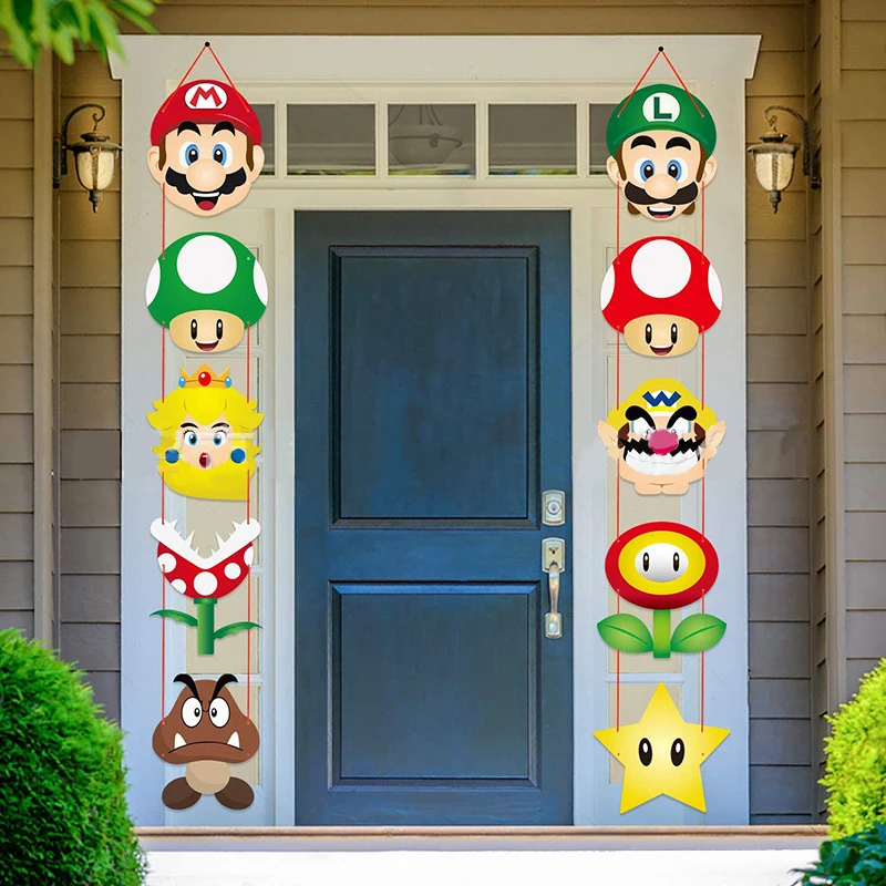 1 Pair Super Mario Bros Door Hanging Anime Party Wall Decorations Door Accessories Theme Party Kids Birthday Supplies Gifts