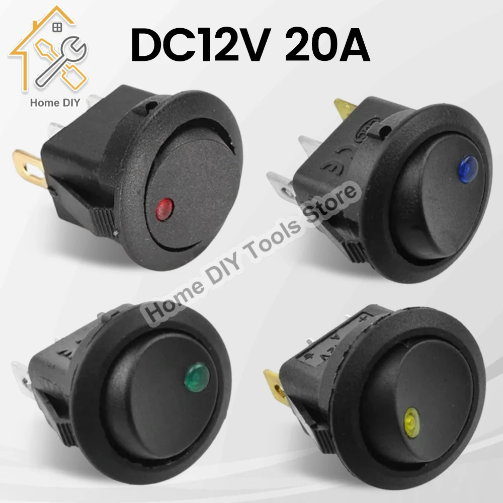 4pcs 3 Pin 2 Position Round Rocker Switch DC12V 20A Waterproof Boat LED Rocker Switchlight Power Button Switch on off