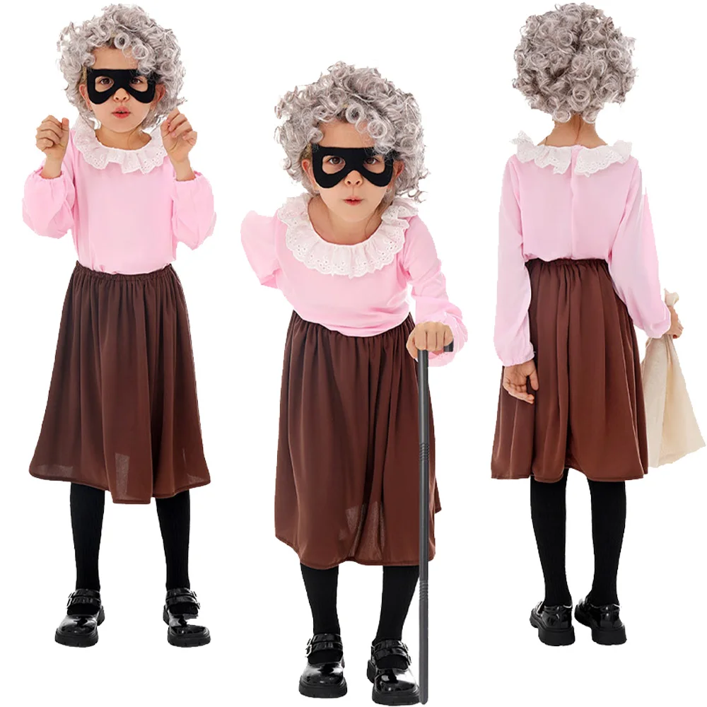 Kinderen Gangsta Oma Cosplay Kostuum Kind Kids Oma Stage Performance Shirt Rok Pak Halloween Carnaval Party Kleding