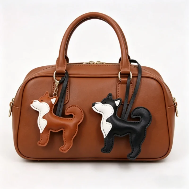 Vintage PU Leather Cut Dog Puppy Pendant Kawaii Fashion Japan Cartoon Shiba Inu Bag Pendant Decoration Gift