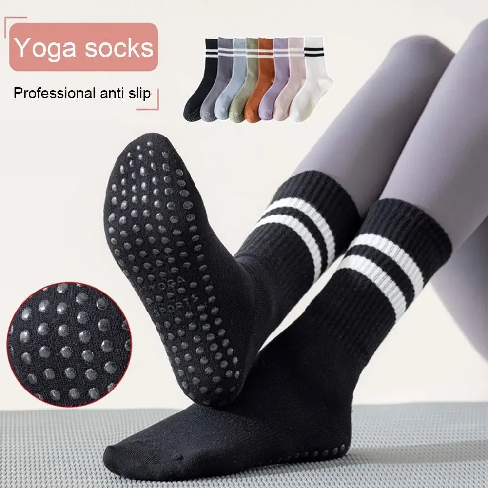 Chaussettes de sport en coton à tube moyen, 8 couleurs, en silicone, non ald, pour l'intérieur, le fitness, la gymnastique, la danse, le pilates, le yoga, l'astronomie professionnelle