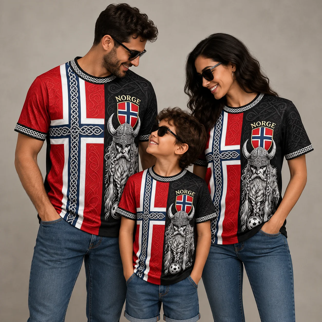 2026 Norway Viking Mythology Full Print Football Jersey, Family Matching Short Sleeve Sports Tee, Y2K Streetwear Breathable Tops