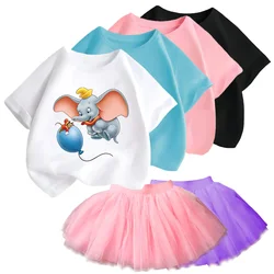 Mini cute Dumbo cartoon print dress Princess Tutu Baby Birthday Party Girl skirt Elastic dress Summer fresh skirt Light and grac