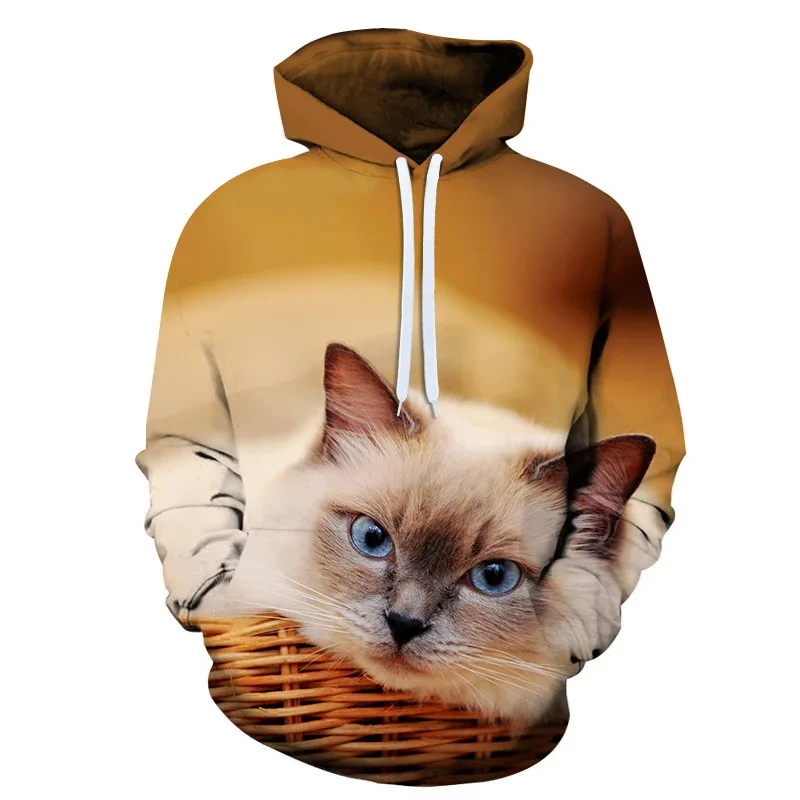 Men Hooded Pullover Cat Animal Series Cute 3D Printing Hoodie Long Sleeve Casual Comfortable Sweatshirt Oversized Clothing Tops