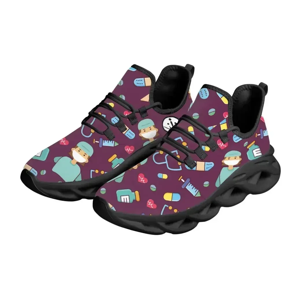 Purple Nursing Shoes Ladies Flats Sneakers Cute Cartoon Nurse/Doctor Brand Design AF Mesh Lightweight Female Footwear