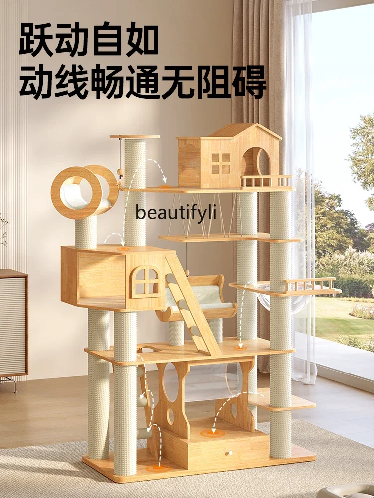 Solid Wood Super Large Luxury Cat Climbing Frame Tong Tianzhu Rubber Wood Cat Nest Cat Tree Integrated Column