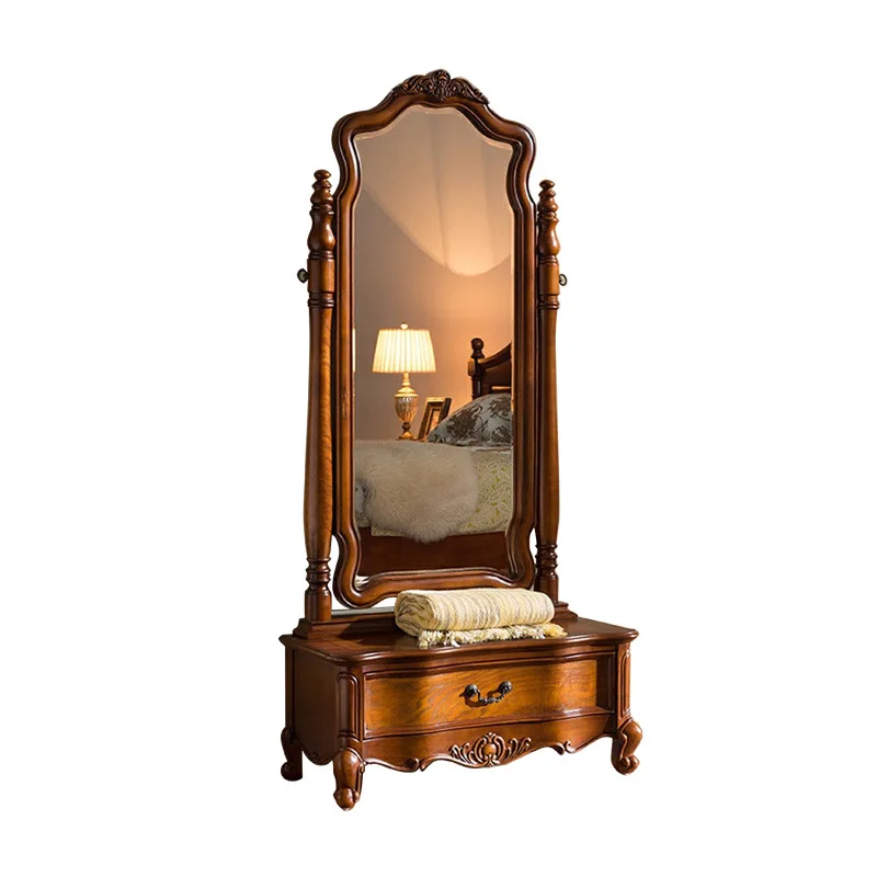 

American solid wood retro full-length mirror full-length mirror ins European-style home wall large