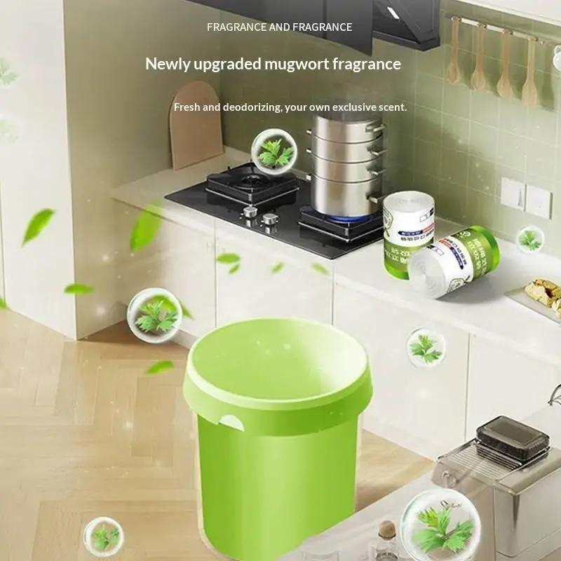 New 30/50/100pcs Mugwort Tear-Free Drawstring Garbage Bag For Kitchen Bathroom Anti-Mosquito And Anti-Odor Storage Cleaning Bag