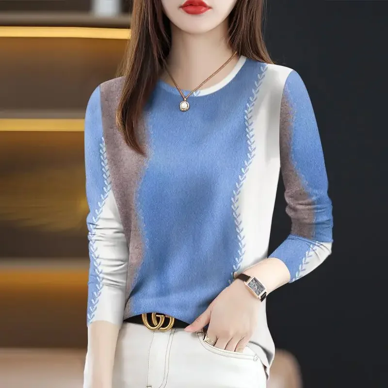 

Женская весенне-осенняя новая футболка с длинным рукавом и круглым воротником