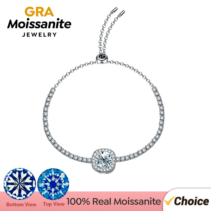 

GRA Sparkling 1CT Real Moissanite Diamond Square Halo Bracelet for Women Real 925 Sterling Silver Luxury Fine Jewelry 2023 Trend
