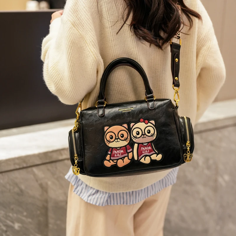 

Элегантная женская сумка-боулинг большой вместимости в мультяшном стиле, повседневная сумка через плечо, простая и стильная сумка на одно плечо