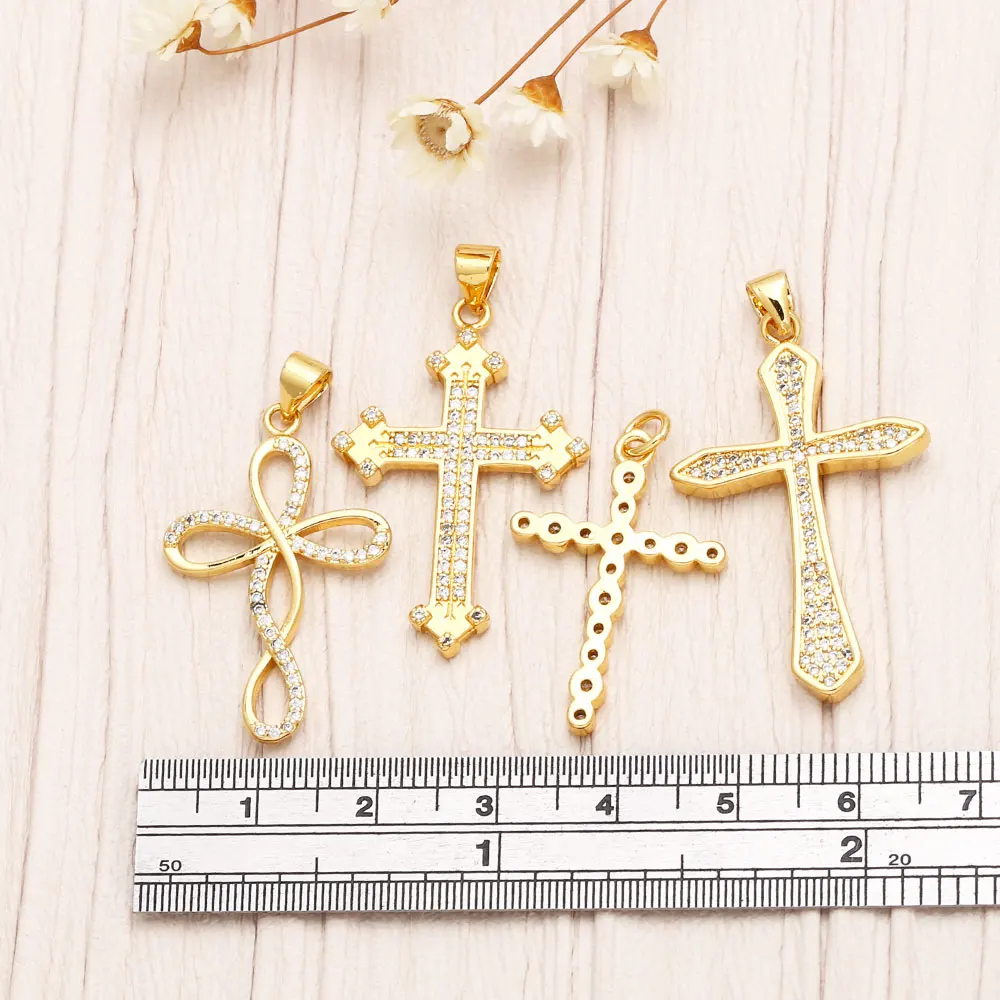 OCESRIO Big Infinite Cross Pendant for Necklace Copper Gold Plated Retro Crucifix Jewelry Making Component Wholesale pdtb108