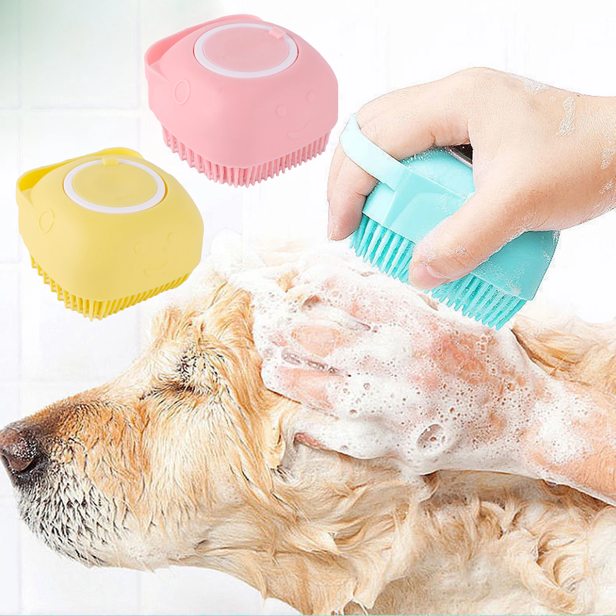 Pet Bath Brush Bathroom Soft Silicone Massage Comb Soft Safety Dog Cat Shampoo Brush Hair Fur Grooming Cleaning Accessories 1Pc