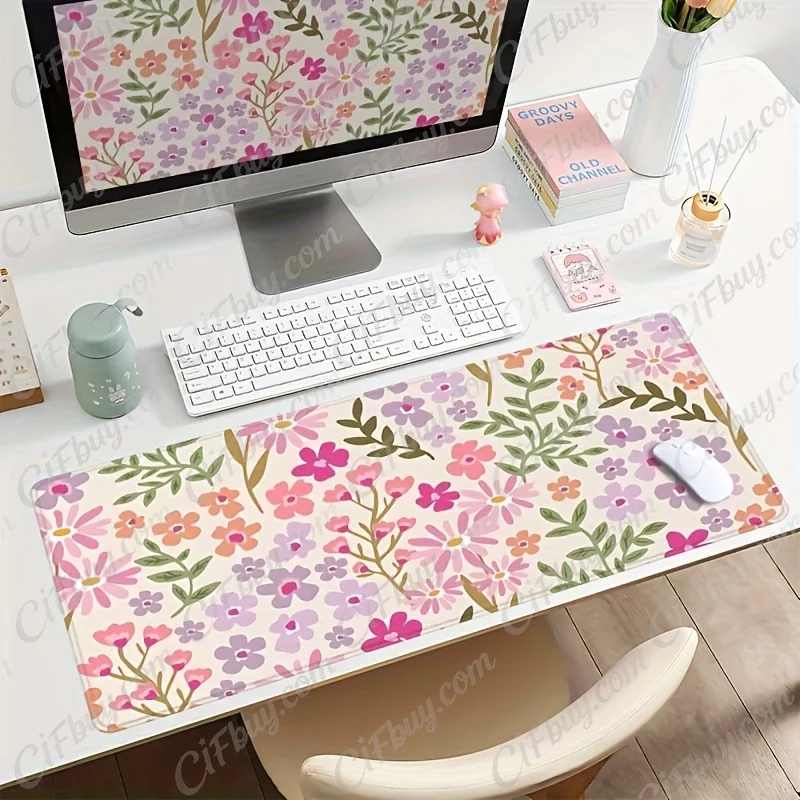CIFbuy Large Daisy Floral Print Gaming Mouse Pad Non Slip Rubber Base Extended Desk Mat For Keyboard Laptop PC Office Home Use