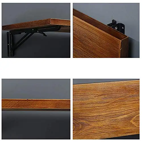

Rustic Industrial Pine Wood Fold-Down Wall Shelf Desk With Drop Leaf, Collapsible Workbench For Bar Study Or Dining